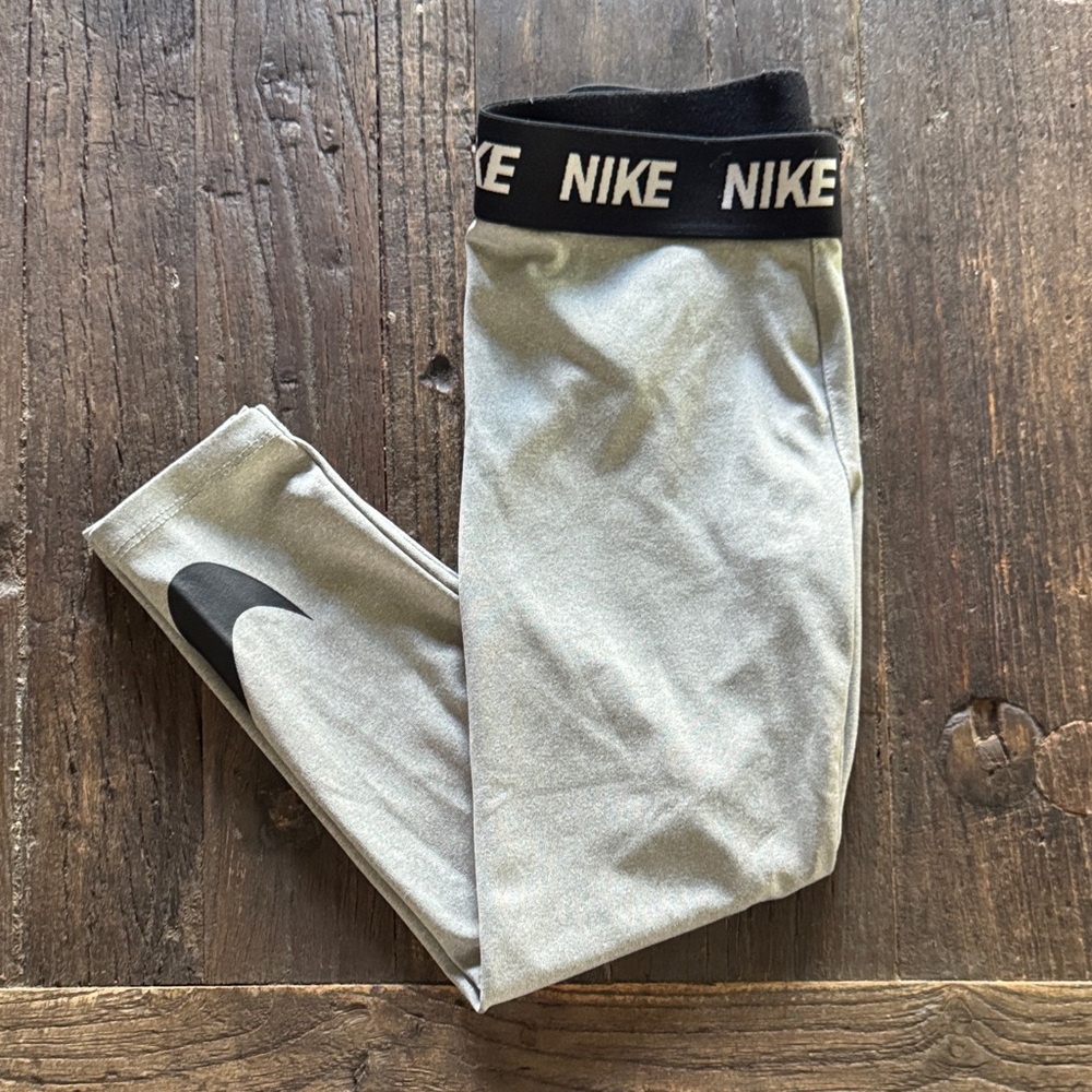 Nike Kids Silver Performance Leggings with Black Waistband